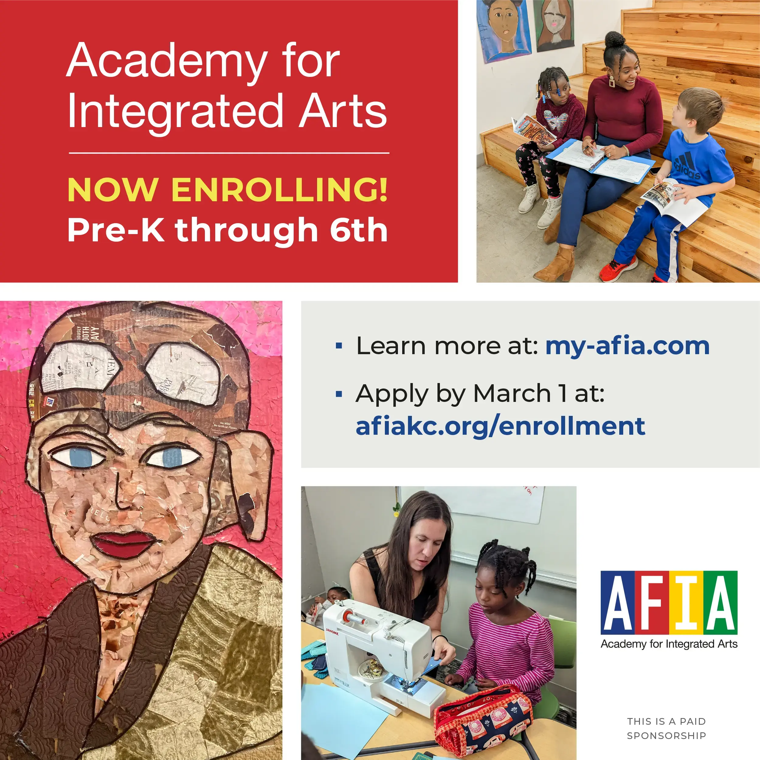 Academy for Integrated Arts | Now Enrolling! Pre-K through 6th | Learn more at: my-afia.com | Apply by March 1 at afiakc.org/enrollment